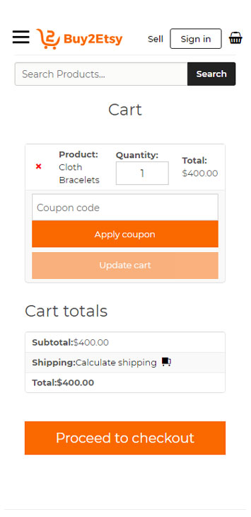 etsy clone cart page