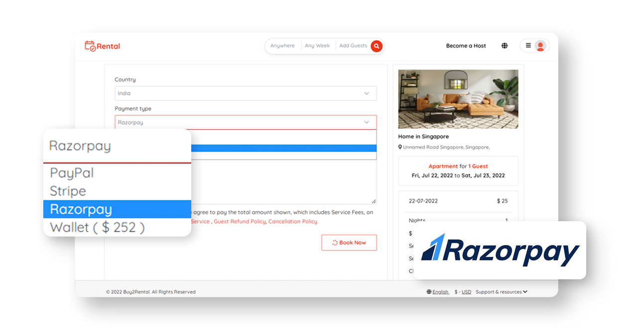 airbnb clone Razorpay Payment Gateway