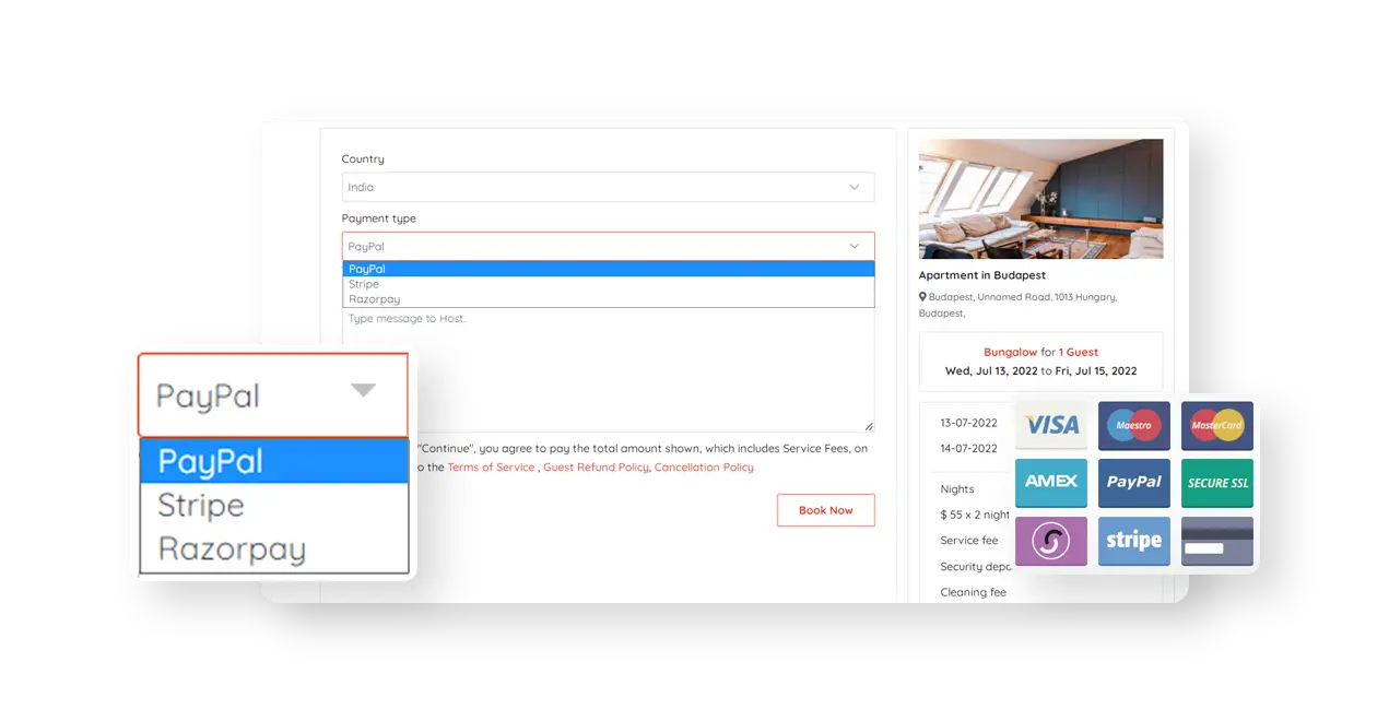 Airbnb clone Multiple Payment options